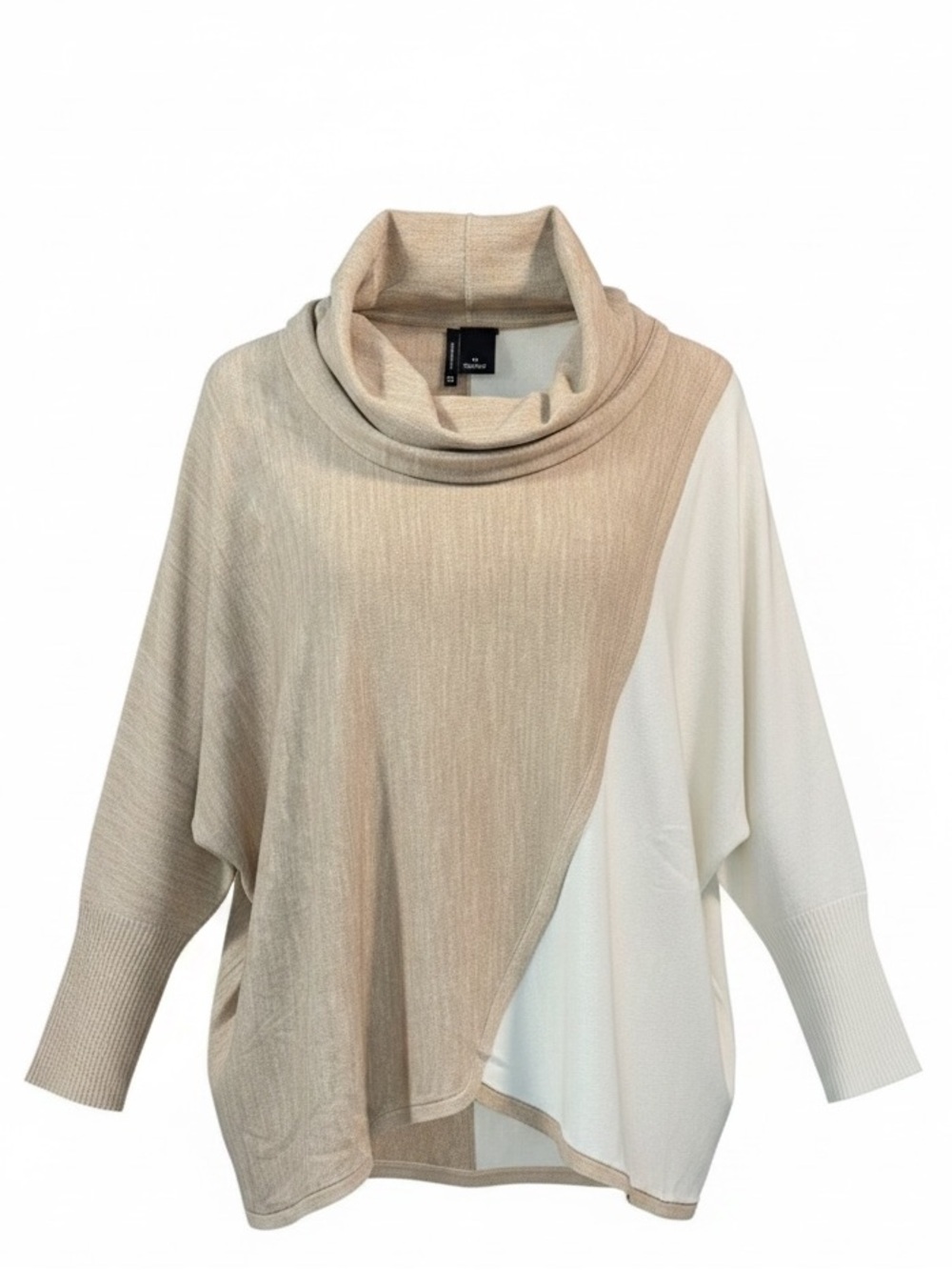 New Directions Beige Ivory Color Block Dolman Cowl Sweater Size XL